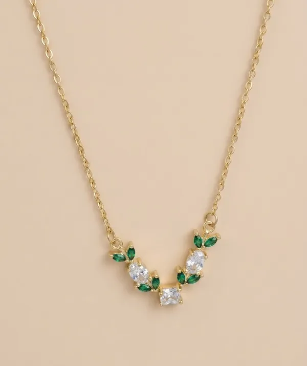 Gold_Plated_Green_Crystal_Leaf_Pendant_Necklace_For_Women_(PNSS-34B)