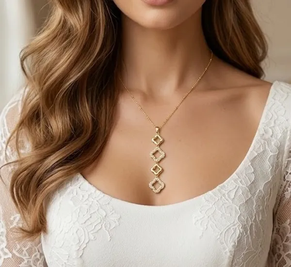 Gold_Stainless_Steel_Four_Clover_Drop_Pendant_Necklace_For_Women_(PNSS-30)