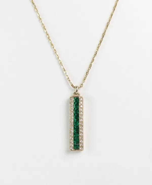 Gold_Stainless_Steel_Emerald_Diamond_Vertical_Bar_Pendant_Necklace_For_Women_(PNSS-54)