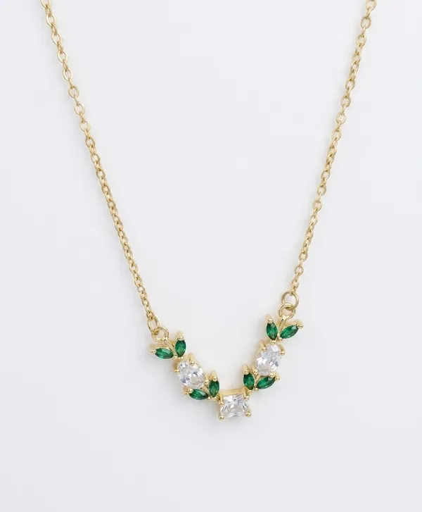 Gold_Plated_Green_Crystal_Leaf_Pendant_Necklace_For_Women_(PNSS-34B)