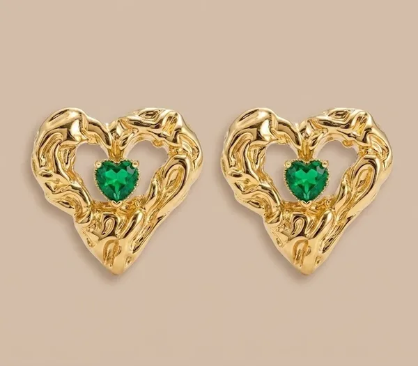 Gold_Stainless_Steel_Emerald_Heart_Shaped_Stud_Earrings_For_Women_(ERSS-36)