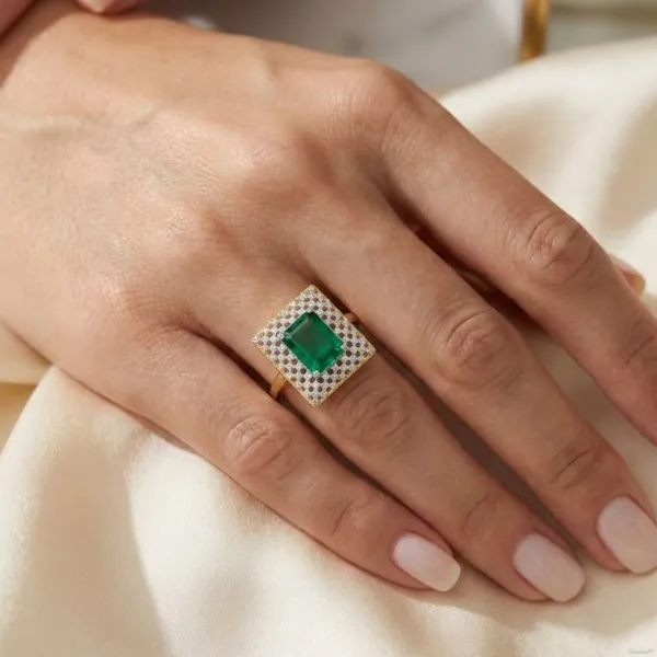 Gold_Stainless_Steel_Emerald_Cut_Green_Stone_Cubic_Zirconia_Ring_For_Women_(RGSS-09A)