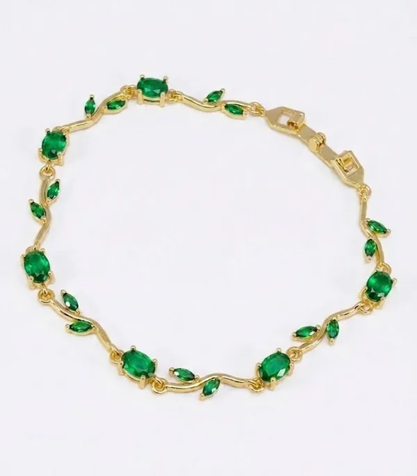 Gold_Plated_Green_Stone_Vine_Design_Bracelet_For_Women_(BRADCN-04B)