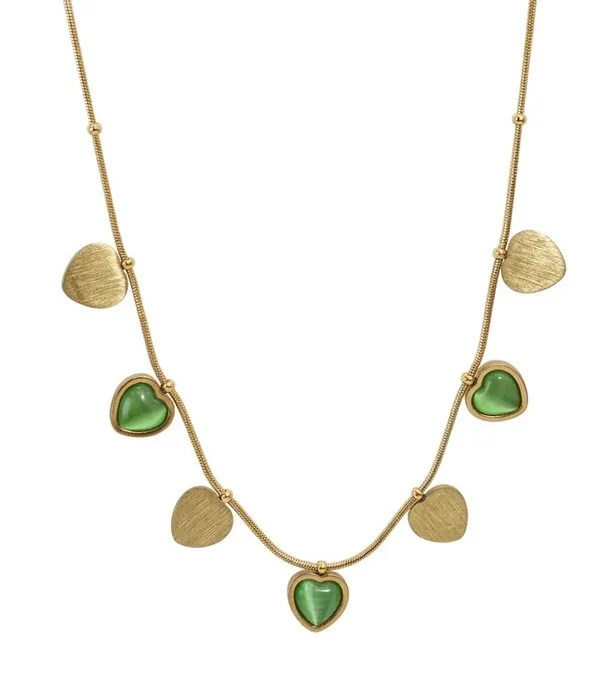Gold_Stainless_Steel_Green_Heart_Disc_Charm_Pendant_Necklace_For_Women_(PNSS-52)