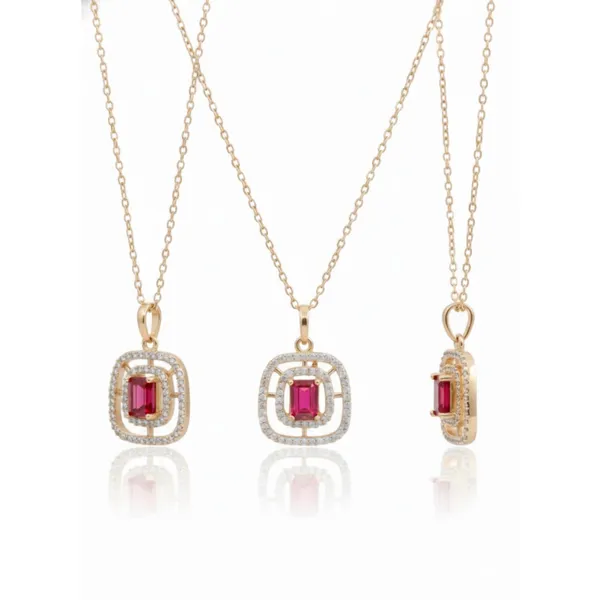 Gold_Stainless_Steel_Ruby_Stone_Double_Halo_Pendant_Necklace_For_Women_(PNSS-15C)