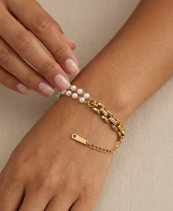 Gold_Pearl_Chain_Dual-Strand_Bracelet_For_Women_(BRSSCN-09)