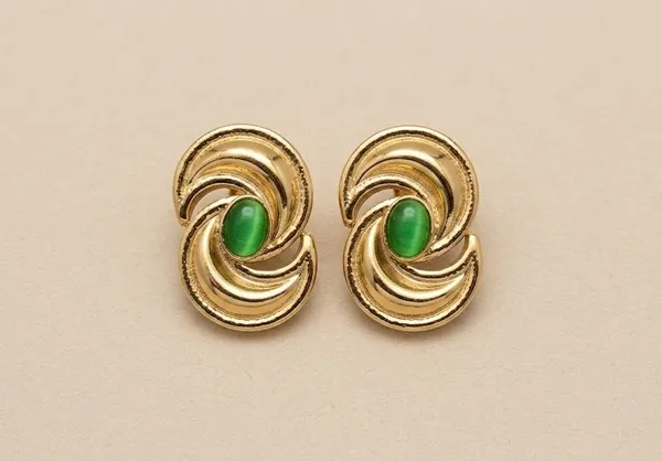 Gold_Stainless_Steel_Green_Stone_Spiral_Stud_Earrings_For_Women_(ERSS-37A)