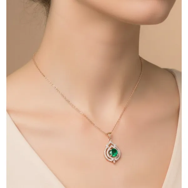 Rose_Gold_Stainless_Steel_Green_Stone_Teardrop_Pendant_Necklace_For_Women_(PNSS-16A)