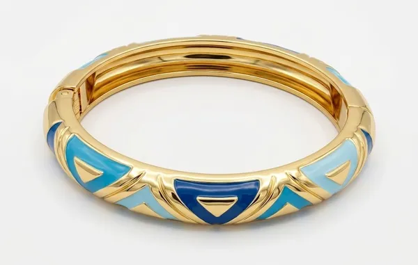 Gold_Metal_Blue_Enamel_Geometric_Pattern_Bangle_Bracelet_For_Women_(BRENCF-03C)