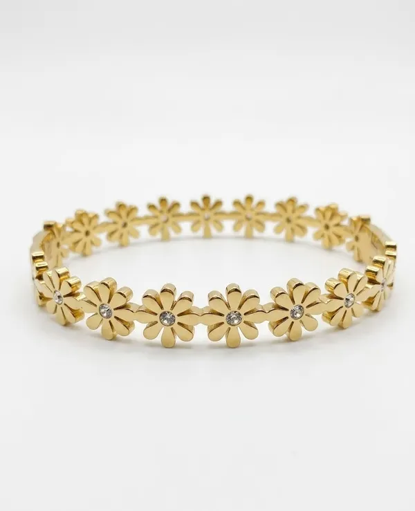 Gold_Stainless_Steel_Daisy_Flower_Crystal_Accent_Bracelet_For_Women_(BRSSCF-53)