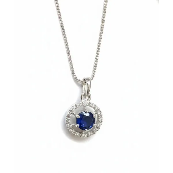Silver_Stainless_Steel_Blue_Sapphire_Halo_Pendant_Necklace_For_Women_(PNSS-08A)