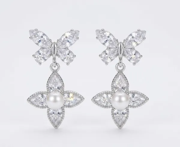 Silver_Metal_Cubic_Zirconia_Butterfly_Pearl_Drop_Earrings_For_Women_(ERAD-09)