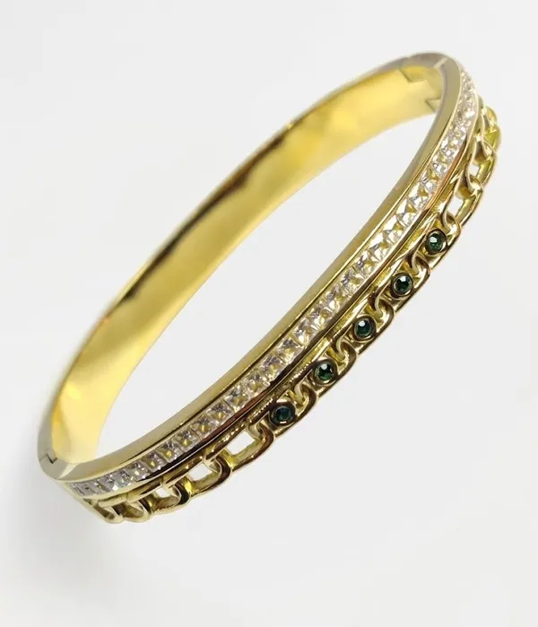 Gold_Stainless_Steel_Crystal_Green_Stone_Multi_Row_Bangle_Bracelet_For_Women_(BRSSCF-48)