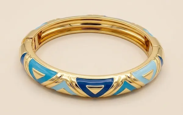 Gold_Metal_Blue_Enamel_Geometric_Pattern_Bangle_Bracelet_For_Women_(BRENCF-03C)