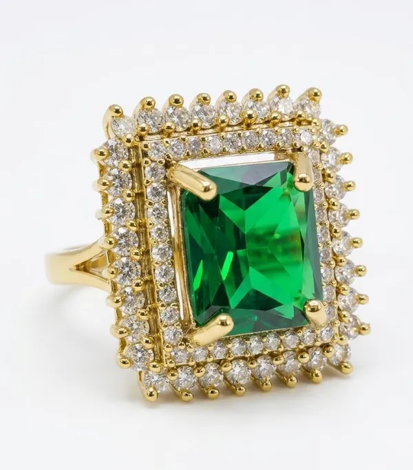 Gold_Stainless_Steel_Double_Halo_Emerald_Crystal_Ring_For_Women_(RGSS-32A)