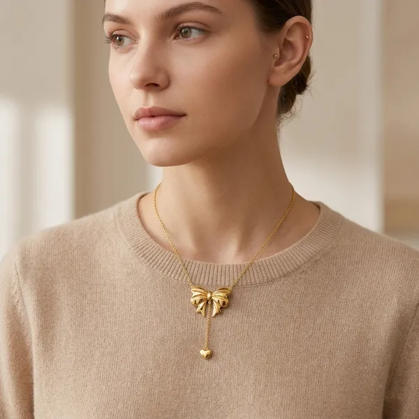Gold_Stainless_Steel_Bow_Charm_Heart_Drop_Pendant_Necklace_For_Women_(PNSS-20)