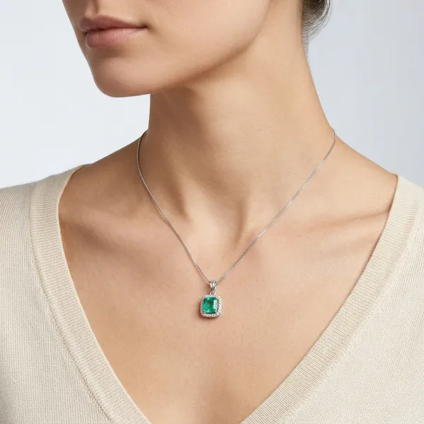 Silver_Stainless_Steel_Emerald_Cut_Green_Stone_Pendant_Necklace_For_Women_(PNSS-09D)
