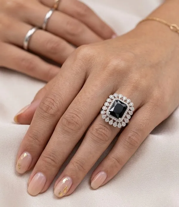 Silver_Stainless_Steel_Black_Stone_Halo_Statement_Ring_For_Women_(RGSS-33)
