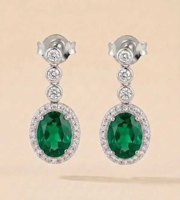 Silver_Metal_Emerald_Green_Cubic_Zirconia_Drop_Earrings_For_Women_(ERAD-01D)