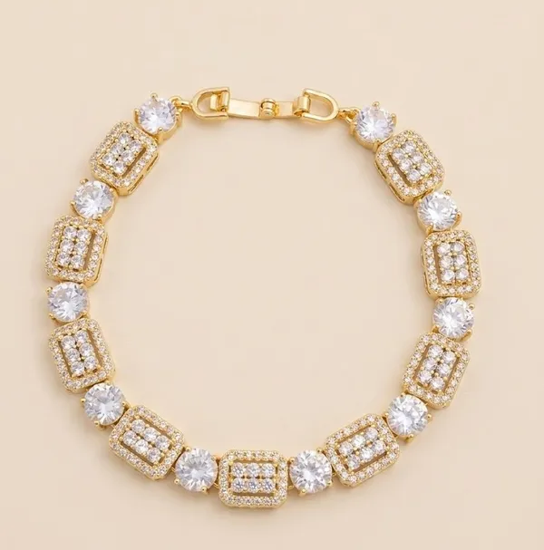 Gold_Plated_Cubic_Zirconia_Rectangular_Link_Bracelet_For_Women_(BRADCN-01)