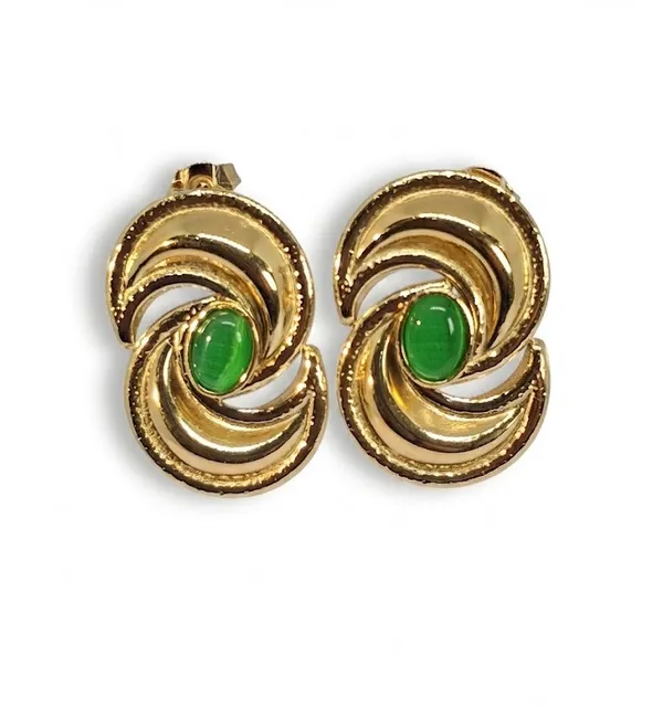 Gold_Stainless_Steel_Green_Stone_Spiral_Stud_Earrings_For_Women_(ERSS-37A)