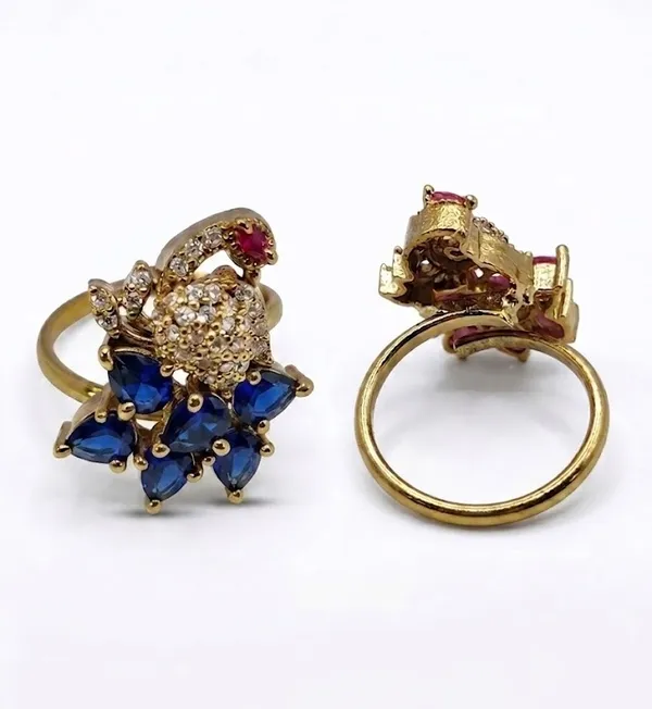 Gold_Stainless_Steel_Blue_Sapphire_Ruby_Peacock_Motif_Ring_For_Women_(RGSS-30C)