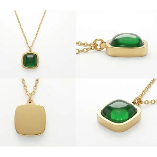 Gold_Stainless_Steel_Cushion_Cut_Green_Stone_Pendant_Necklace_For_Women_(PNSS-25)