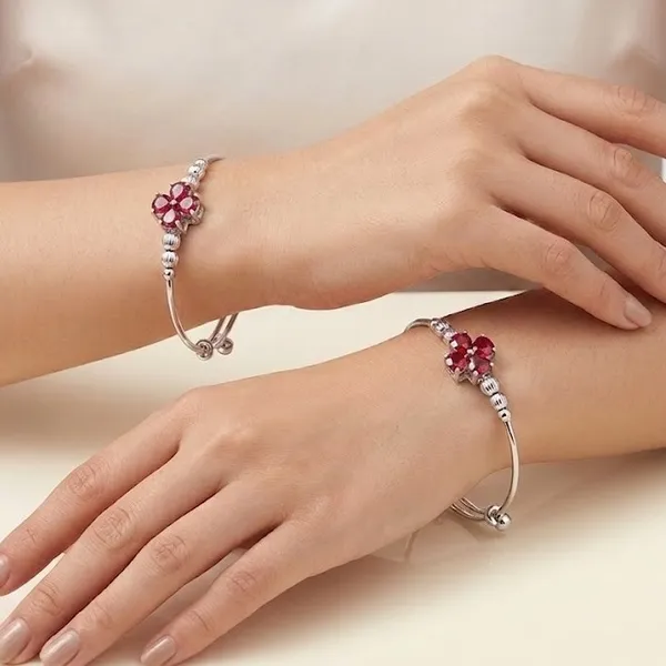 Silver_Stainless_Steel_Ruby_Floral_Charm_Adjustable_Bracelet_For_Women_(BRSSCF-42B)