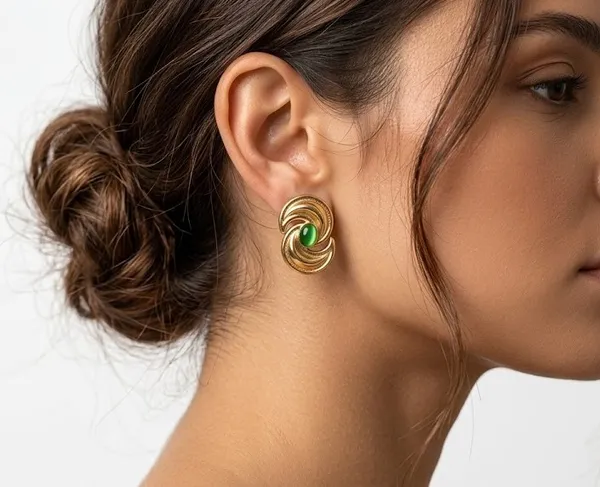 Gold_Stainless_Steel_Green_Stone_Spiral_Stud_Earrings_For_Women_(ERSS-37A)