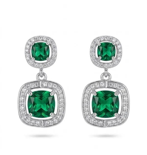 Silver_Metal_Green_Emerald_Cushion_Cut_Crystal_Drop_Earrings_For_Women_(ERAD-02D)