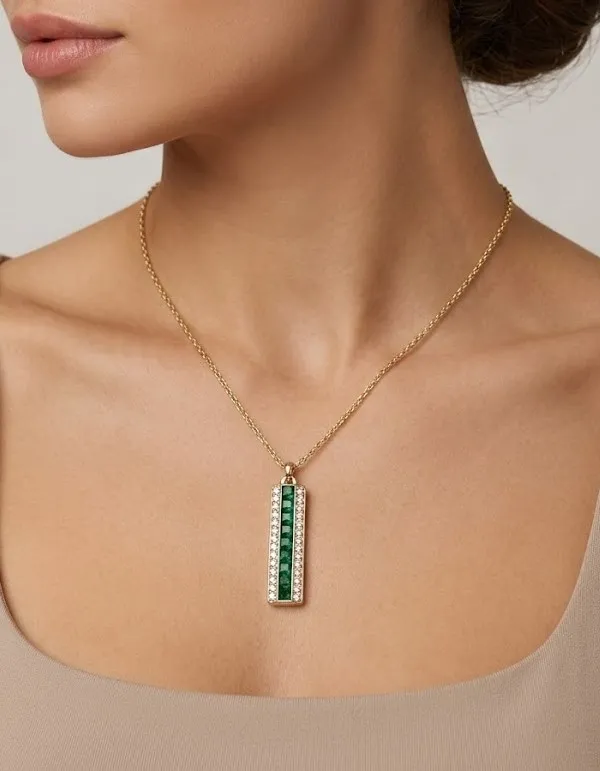 Gold_Stainless_Steel_Emerald_Diamond_Vertical_Bar_Pendant_Necklace_For_Women_(PNSS-54)