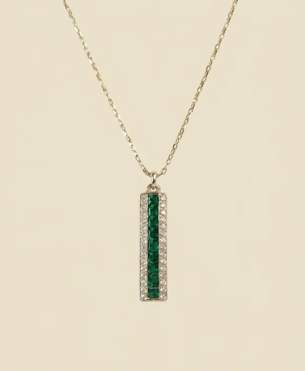 Gold_Stainless_Steel_Emerald_Diamond_Vertical_Bar_Pendant_Necklace_For_Women_(PNSS-54)