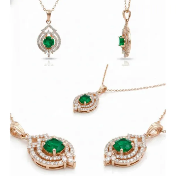 Rose_Gold_Stainless_Steel_Green_Stone_Teardrop_Pendant_Necklace_For_Women_(PNSS-16A)