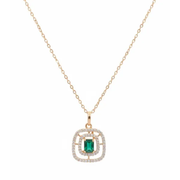 Gold_Stainless_Steel_Emerald_Green_Stone_Double_Halo_Pendant_Necklace_For_Women_(PNSS-15B)