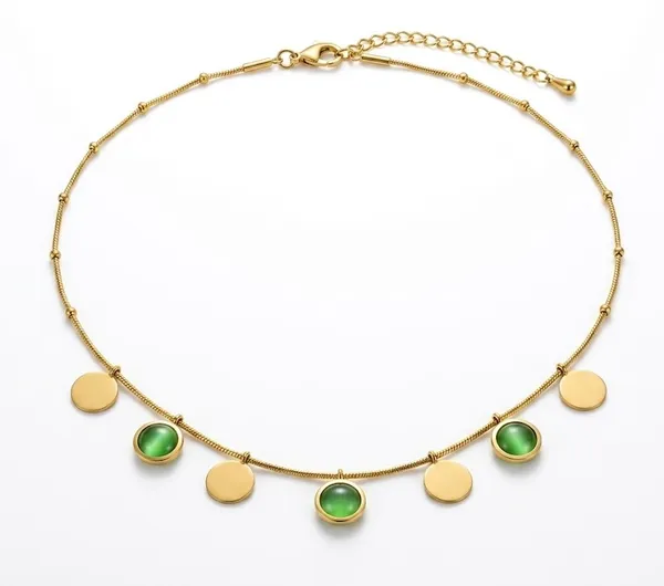 Gold_Stainless_Steel_Green_Stone_Disc_Charm_Pendant_Necklace_For_Women_(PNSS-45A)