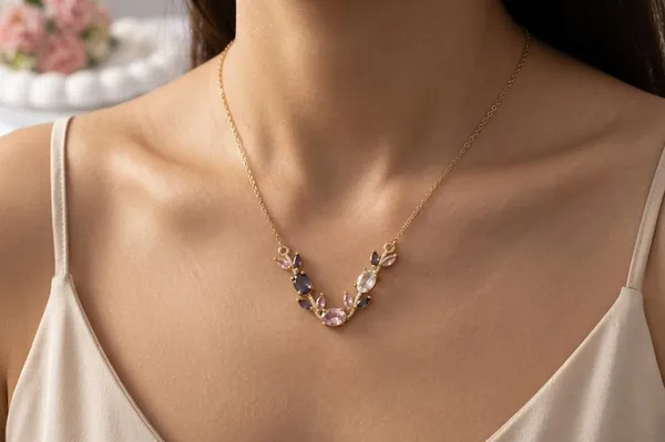 Gold_Plated_Pink_Purple_Crystal_Floral_Pendant_Necklace_For_Women_(PNSS-34A)