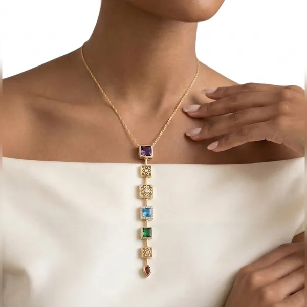 Gold_Stainless_Steel_Multi_Stone_Vertical_Drop_Pendant_Necklace_For_Women_(PNSS-29)