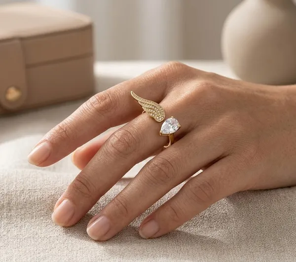 Gold_Stainless_Steel_Angel_Wing_Pear_Cut_Solitaire_Open_Ring_For_Women_(RGSS-26)