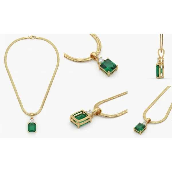 Gold_Stainless_Steel_Herringbone_Chain_Green_Stone_Rectangular_Pendant_Necklace_For_Women_(PNSS-23)