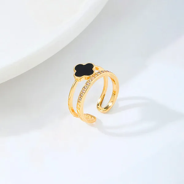 Gold_Stainless_Steel_Adjustable_Black_Clover_Ring_For_Women_(RGSS-28)