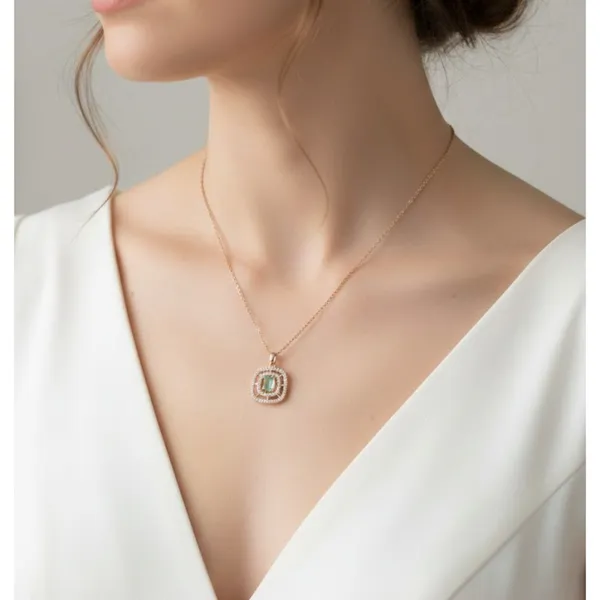 Gold_Stainless_Steel_Green_Stone_Layered_Halo_Pendant_Necklace_For_Women_(PNSS-15A)