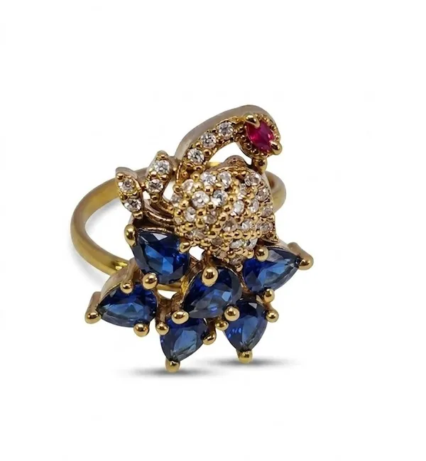 Gold_Stainless_Steel_Blue_Sapphire_Ruby_Peacock_Motif_Ring_For_Women_(RGSS-30C)