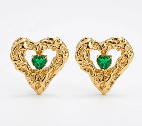 Gold_Stainless_Steel_Emerald_Heart_Shaped_Stud_Earrings_For_Women_(ERSS-36)