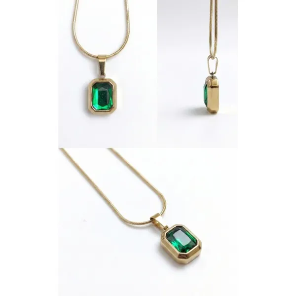 Gold_Stainless_Steel_Green_Stone_Rectangular_Pendant_Necklace_For_Women_(PNSS-28A)