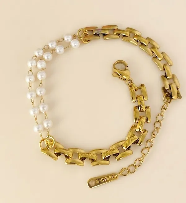 Gold_Pearl_Chain_Dual-Strand_Bracelet_For_Women_(BRSSCN-09)