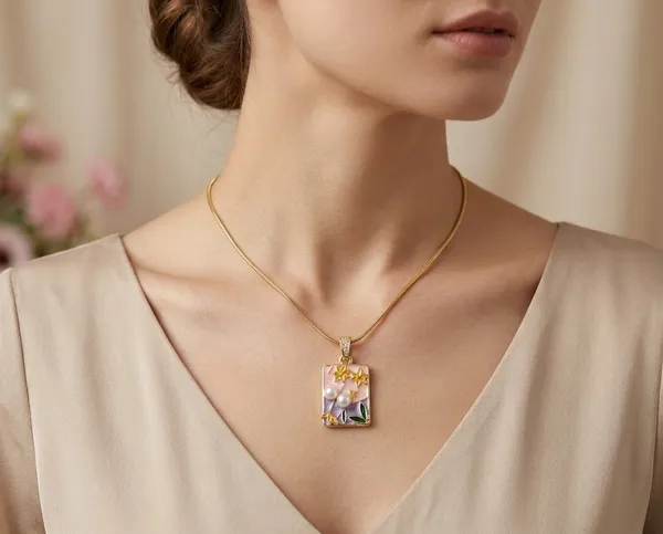 Gold_Stainless_Steel_Floral_Resin_Rectangular_Pendant_Necklace_For_Women_(PNSS-40)