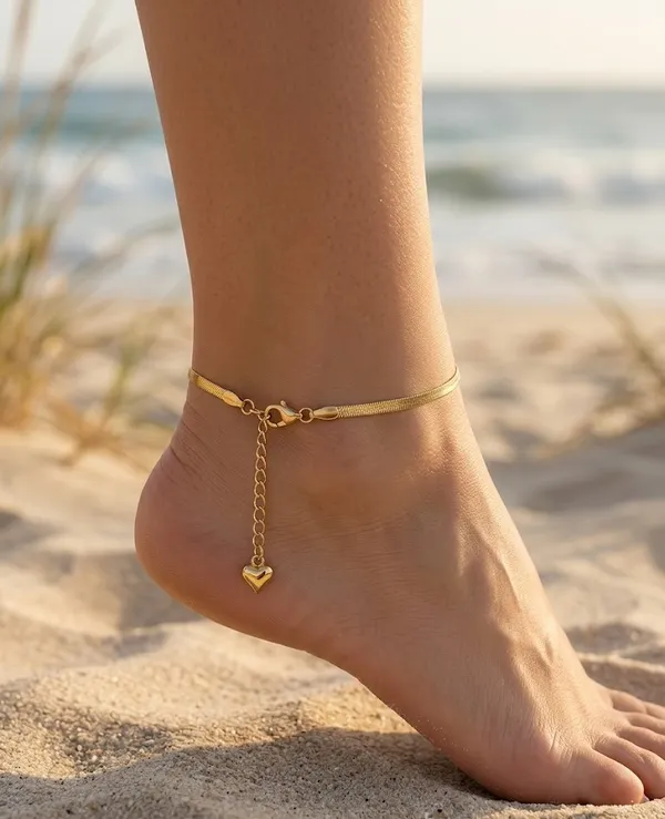 Gold_Stainless_Steel_Herringbone_Chain_Heart_Charm_Anklet_For_Women_(ANSS-01A)