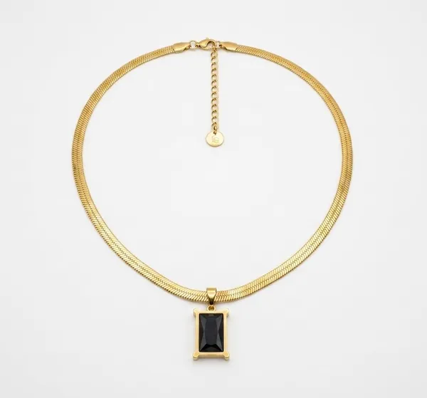 Gold_Stainless_Steel_Black_Stone_Rectangular_Pendant_Snake_Chain_Necklace_For_Women_(PNSS-01B)