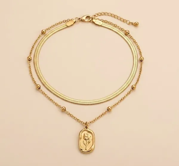 Gold_Stainless_Steel_Floral_Pendant_Layered_Chain_Necklace_For_Women_(PNSS-37)