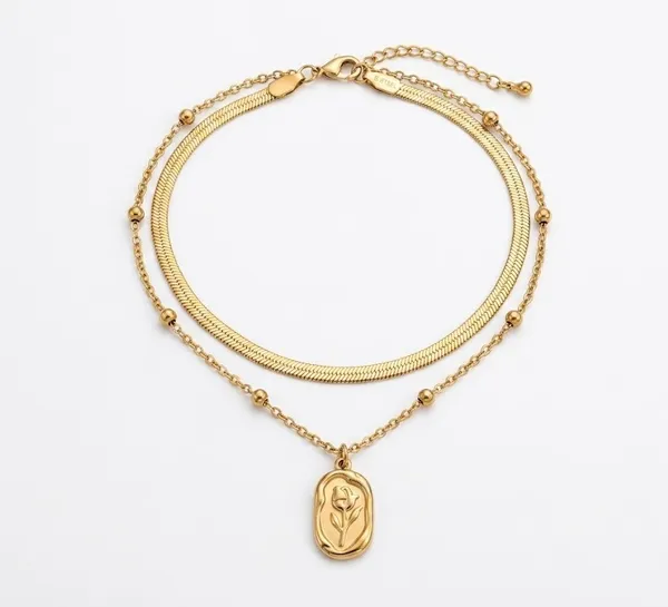Gold_Stainless_Steel_Floral_Pendant_Layered_Chain_Necklace_For_Women_(PNSS-37)